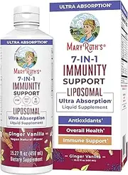 7-in-1 Immunity Support Liposomal by MaryRuth's (Ginger Vanilla) | Enhanced Absorption Immunity Supplement with Vitamin C, D3, Zinc for Men & Women | Vegan, Gluten Free, Sugar Free, Non-GMO | 15.22oz