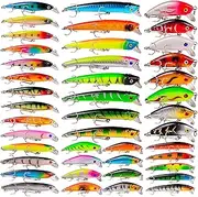 43pcs Assorted Size Minnow Fly Fishing Lures Kit with Pencil Popper, Crankbaits, Swimbait for Bass, Walleye, Redfish, Trout Fishing