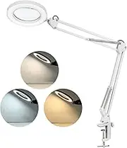 Neoglint Flexible Magnifying Glass with Light Stand Desk Lamp LED Dimmable 8x Magnifying Glass Swivel Arm LEDs 3 Colour Modes and 10 Brightness Levels Magnifying Lamp Cosmetic Lamp (Larger, White)