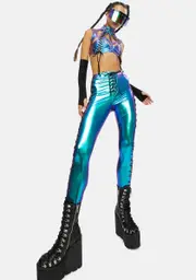 [Club Exx] Aqua Rowdy Room Lace-Up Pants