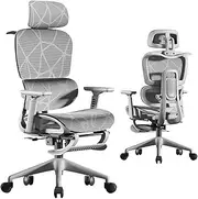 iXTRA Ergonomic Office Chair Desk Gaming Computer Chair High Back Breathable Mesh Dynamic Lumbar Support 3D Armrest Double Backrest Adjustable Headrest Swivel Tilt Function Chair with Footrest Grey