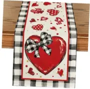Red Heart Bow Tie Valentine's Day Table 13" x 72", Table Runner Buffalo Plaid