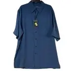 Round tree & Yorke Blue Button Short Shirt NEW Medium Pocket Collar