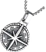 [WRITWAA] 1pc Vintage Compass Pendant Necklace for Men Retro Punk Style Chain Accessory Unique Design for Parties and Daily Wear and Non-tarnish Material