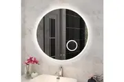 900mm Round 3 Color Lighting Acrylic LED Mirror Touch Sensor Switch Defogger Pad Wall Mounted(Come with Magnifier) - Lighting on the rim