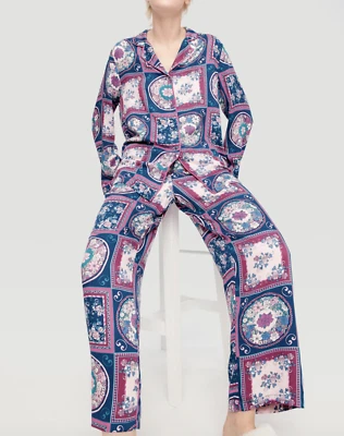 NEW PETER ALEXANDER FLORAL TILE PJ TOP + PANTS SET M RRP$119 VISCOSE