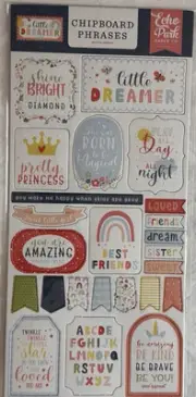 Echo Park LITTLE DREAMER GIRL Chipboard Phrases scrapbooking NEW