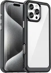 Compatible with iPhone 16 Pro Max Clear Case, Hard Back Soft Bumper Protective Cover for iPhone 16 Pro Max, Black