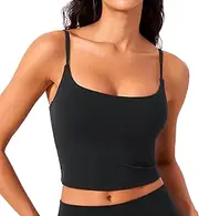 [CRZ YOGA] Butterlift Womens Scoop Neck Longline Sports Bra - U Back Adjustable Straps Workout Crop Tank Top with Built in Pads