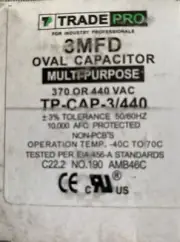 3 MFD 440 Volt Oval Run Capacitor -TRADEPRO - TP-CAP-3/440