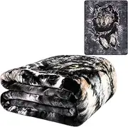 Wolf Breakout Queen Size Plush Raschel "Mink" Blanket By Penfound