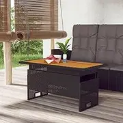 Garden Table Outdoor, Black Solid Acacia Wood, Poly Rattan, Adjustable Height, Patio, Folding, Top - 100x50x43/63 cm