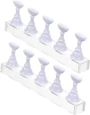 CANIGHT 2 Sets Nail Checkerboard Nail Art Supplies Manicure Practice Stand Beauty Nail Stand Nail Art Holder Base Nail Practice Display Stand Acrylic Practice Stand Magnetic Manicure Base
