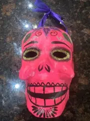Day of the Dead Mask Dia de los Muertos Papier Mache' Sugar Skull Pink