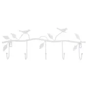 Iron Birds Leaves Wall Decor Clothes Hangers Racks With 5 White Home Hooks