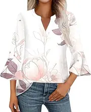 [Generic] Womens Tunic Leggings Printed V Neck Loose Fit T Shirt Top Long Sleeved Rayon Tops for Women