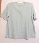 NWT! PURE JILL HEMP&COTTON BUTTON FRONT VNECK TOP-XL-PASTEL BLUE-VERY NICE!