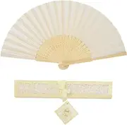 Homiliky Hand Fans, Silk Fan with Gift Box - Folding Chinese Handheld Fan with Bamboo Ribs for Wall Decoration (Cream)
