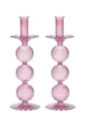 KIM SEYBERT IRIS CANDLESTICKS Lavender set of 2 new in packaging