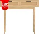 Oak Console Table Rattan Side Hallway Desk 3 Drawer Storage Bedroom Office