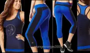 ZUMBA 2Pc.SET! Mesh Double Layer Tank Top w Silver & Crop it Hot Capri Leggings