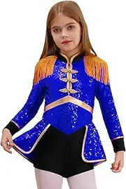[YiZYiF] Kids Girls Circus Show Ringmaster Costume Fringe Sequins Leotard Dancewear Dress up Party Outfits