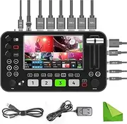 SPROLINK NeoLive R2 Plus All-in-One Video Switcher, 5.5-inch ScreenHDMI Switcher Video Audio Mixer, Support 4 HDMI Inputs 2 HDMI Outputs, 2 MIC in