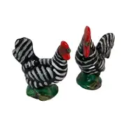 Chicken Rooster And Hen Salt And Pepper Shakers Black And White Stripe Ceramic