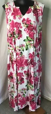 AUTOGRAPH WHITE & PINK FLORAL "FRILL NECKLINE" TRAPEZE DRESS-SIZE 22 NEW STOCK