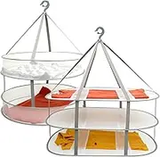 2Pcs Foldable Clothes Drying Mesh 2/3 Tier Large Size Hanging Laundry Drying Rack Fold Flat Portable Dry Hanger Sweater Drying Rack for Indoor Outdoor