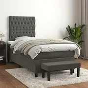 vidaXL King Single Box Spring Bed - Dark Grey Velvet, Adjustable Headboard, Pocket Spring Mattress with Topper, Multifunctional Bench Included