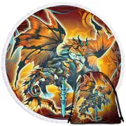 Cool Fantasy Weapon Orange Dragon Thunder Blade Round Beach Towel