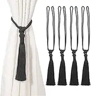 uxcell Curtain Tiebacks, 4 Pack Handmade Elegant Curtain Ties Holdbacks with Tassel Window Tie Backs Clips Decorative Rope Curtain Holder for Home Office Hotel Decor, Black