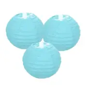 3Pcs Decorative Hanging Round Paper Lanterns 10cm/4", Lake Blue