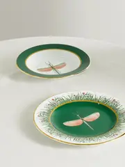 [La DoubleJ] La DoubleJ - Gold-plated Porcelain Soup Bowl And Dinner Plate Set - Green - One size One size Green