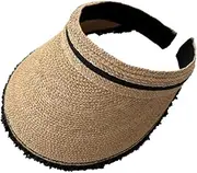 [HAMKVBPR] Women Visor Hat Women's Summer Large Brim Beach Straw Raffia Hollow Hat Summer Outdoor