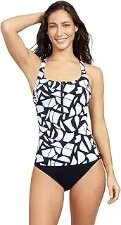[Gottex] Women's Free Sport Geo Club D Cup Tankini Swim Top with Zip, White, (34) D