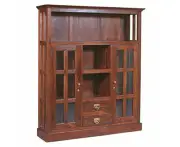 Two Drawer + 2 Glass Door Solid Mahogany Display Cabinet - Mahogany