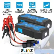 2x 2000A Car 12V Vehicle Portable Emergency Jump Starter 20000mAh Smart Clamp