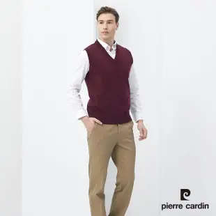 【pierre cardin 皮爾卡登】商務休閒 男款 羊毛混紡素色V領毛衣背心-酒紅色(7005461-79)