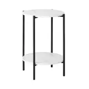 Oikiture Side End Table Coffee Sofa Bedside Nightstand Round Dual-Tier Marble