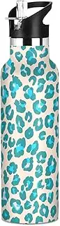 Kids Water Bottle with Straw, Kids Stainless Steel Water Bottle for Travel or School 20 Oz, BPA-Free, Abstract Leopard Print Blue