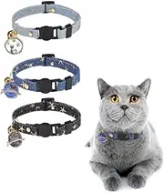 Breakaway Cat Collars with Bells and Charms, Personalized Adjustable Safety Buckle Collar for Kitten Cats (Style1, One Size)