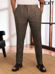 Brown Slim Fit Leomaster 100% Linen Suit Trousers (E82659) | $200