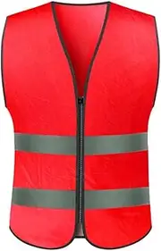 Construction Vest Reflective Vest Vest Safety Clothes Traffic Car Night Riding Reflective Clothing Safety Vest mesh (Color : Red, Size : L)