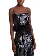 Ramy Brook Stanley Sequin Feather Trim Top