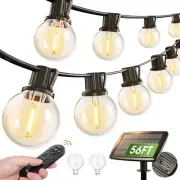 56FT(50+6) Solar String Lights Outdoor with Remote, 27 Shatterproof G40 Bulbs, S