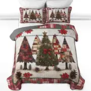 Custom Christmas Tree Quilt Bedding Set, Plaid Pine Quilt Bedding Pillowcase