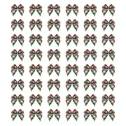 80Pcs Mini Gingham Ribbon Bow 1" Checkered Ribbon Bows Dark Red Green Cream