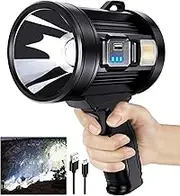 LBE Rechargeable Spotlight Outdoor - 900000 Lumens Solar Handheld Led Spotlight Flashlight with Cob Light and Solar Panels - Lightweight and Portable Spot Light for Hunting Boating Marine